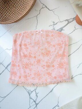 Free For All Pink Mesh Tube Top Size Medium Velvet Floral Print